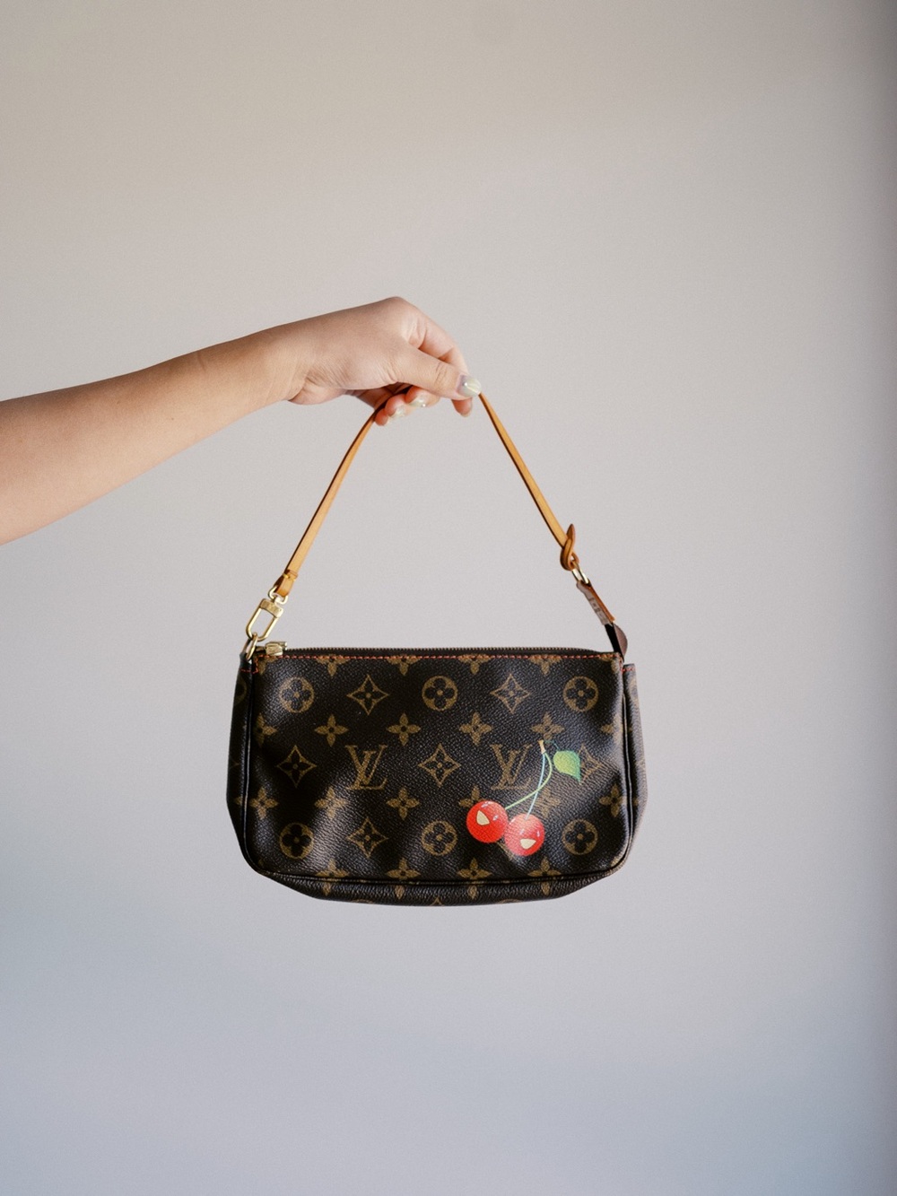 Louis Vuitton Monogram Cherry Print Mini Shoulder Bag in Brown and Red